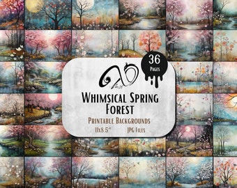 Whimsical Spring Forest Mixed Media, Download digitale, Fogli stampabili, Diari spazzatura Primavera Foglio Collage Artigianato pasquale Pasqua, 4 dimensioni