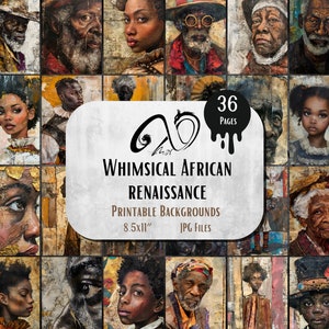 Ritratto rinascimentale africano stravagante, diario digitale effimero stampabile foto antica, kit di album di ritagli foglio collage, Rinascimento, Medioevo