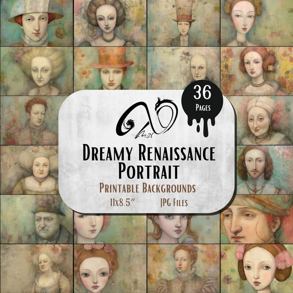 Dreamy Renaissance Portrait, digital junk journal ephemera printable antique photos scrapbook kit, collage sheet Renaissance, Medieval Paper