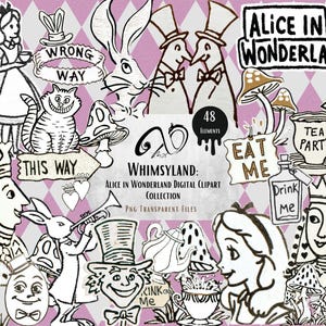 Whimsyland: Alicja w Krainie Czarów Kolekcja cyfrowych clipartów, Wycinanie precyzyjne, Dziwaczni ludzie, Dzienniki śmieci, Technika mieszana, Fantazyjna sztuka, Bazgroły