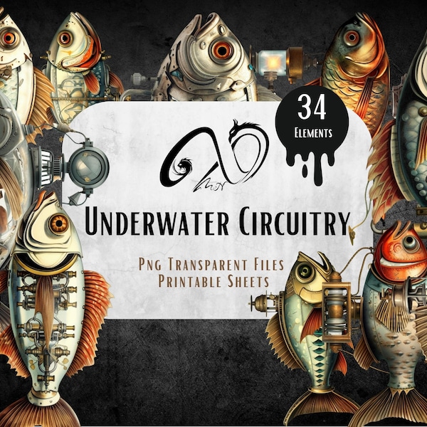 Underwater Circuitry, Printable Surreal Backgrounds, Commercial Use, Collage, Whimsical, JPG, PNG, Junk Journal, Digital Download, Surreal