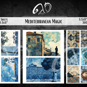 Magia mediterranea: Collezione di sfondi stravaganti stampabili con tecnica mista, carta di sfondo digitale Sea Beach Sfondo digitale ragazze oceaniche immagine 5