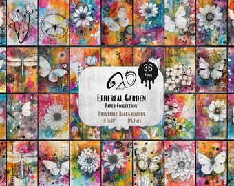Ethereal Garden Paper Backgrounds: Mixed Media Digital Download (8.5x11)