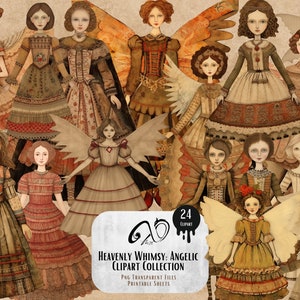 Heavenly Whimsy, effimere natalizie uniche, arte multimediale, stampabili, forniture per scrapbooking, angeli stravaganti, sfondo stravagante, Natale