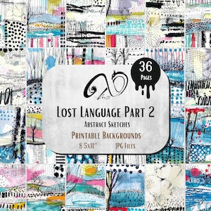 Lost Language parte 2 Schizzi astratti, fogli di carta da parati stampabili Asemic Writing Art Collage per diari spazzatura album Inchiostro