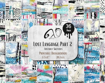 Lost Sprache Teil 2 Abstrakt Skizzen, Papiere, Hintergrund, Printable Asemic Schreiben Kunst Collage Blatt Papier für Junk Journals Scrapbooks Ink