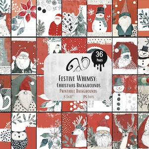 Festive Whimsy: Christmas Backgrounds, ephemera mixed media art printable, scrapbooking supply, Artsy Paper, Whimsy Background Christmas JPG