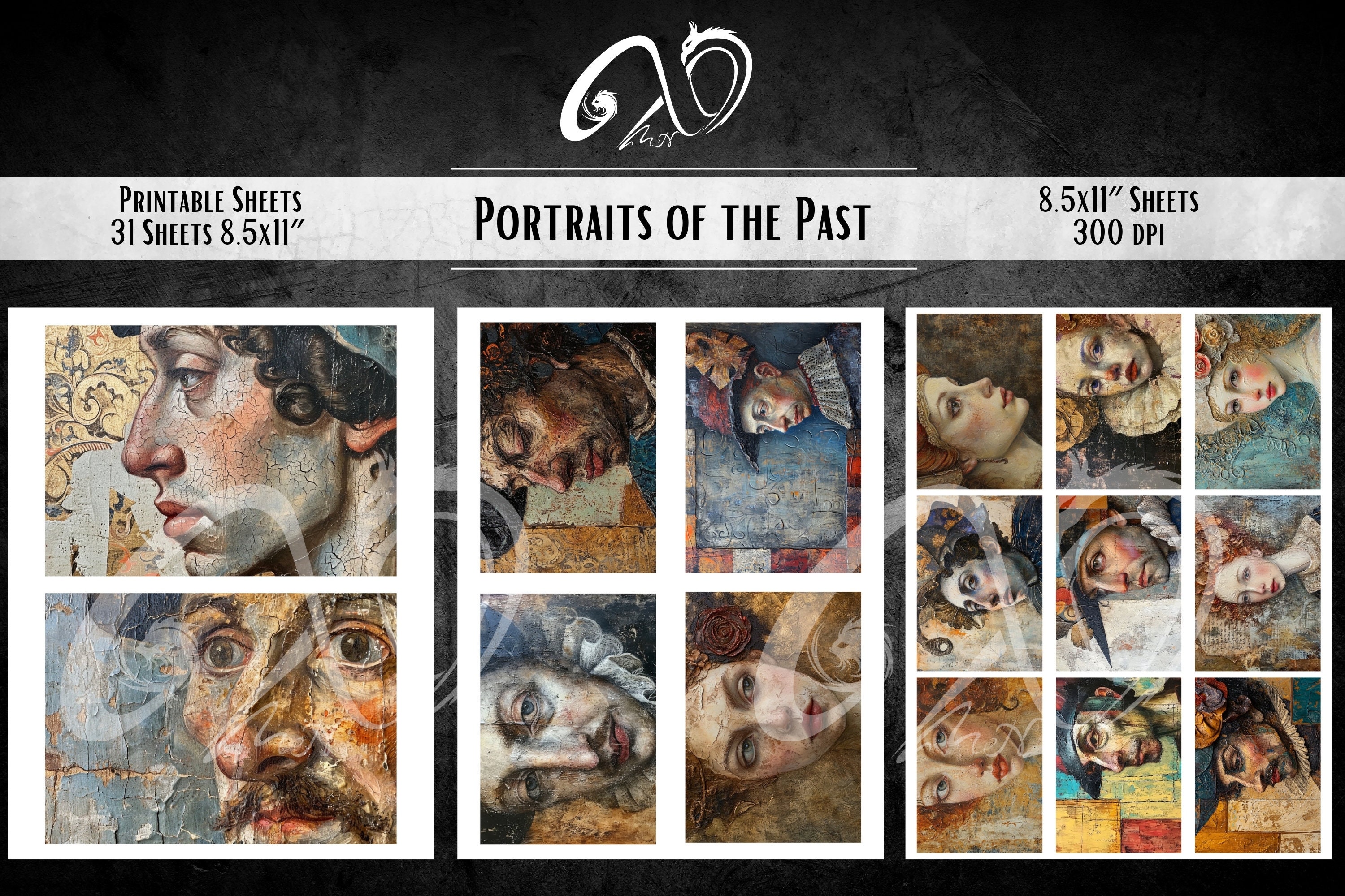 Renaissance Portrait Digital Collage Sheet, Scrapbook Ephemera (PDF) - Etsy
