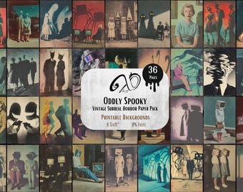 Vintage Surreal Horror Paper Pack: Eerie Retro Scenes (Digital Download)