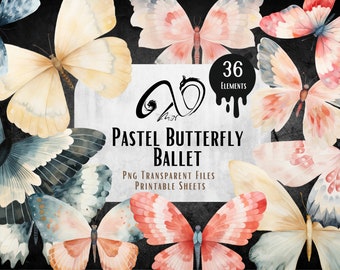 Balletto delle farfalle pastello, Pagine del diario delle farfalle, Clipart farfalle acquerello, Farfalla rosa, Farfalle blu-rosse, PNG, Foglio stampabile