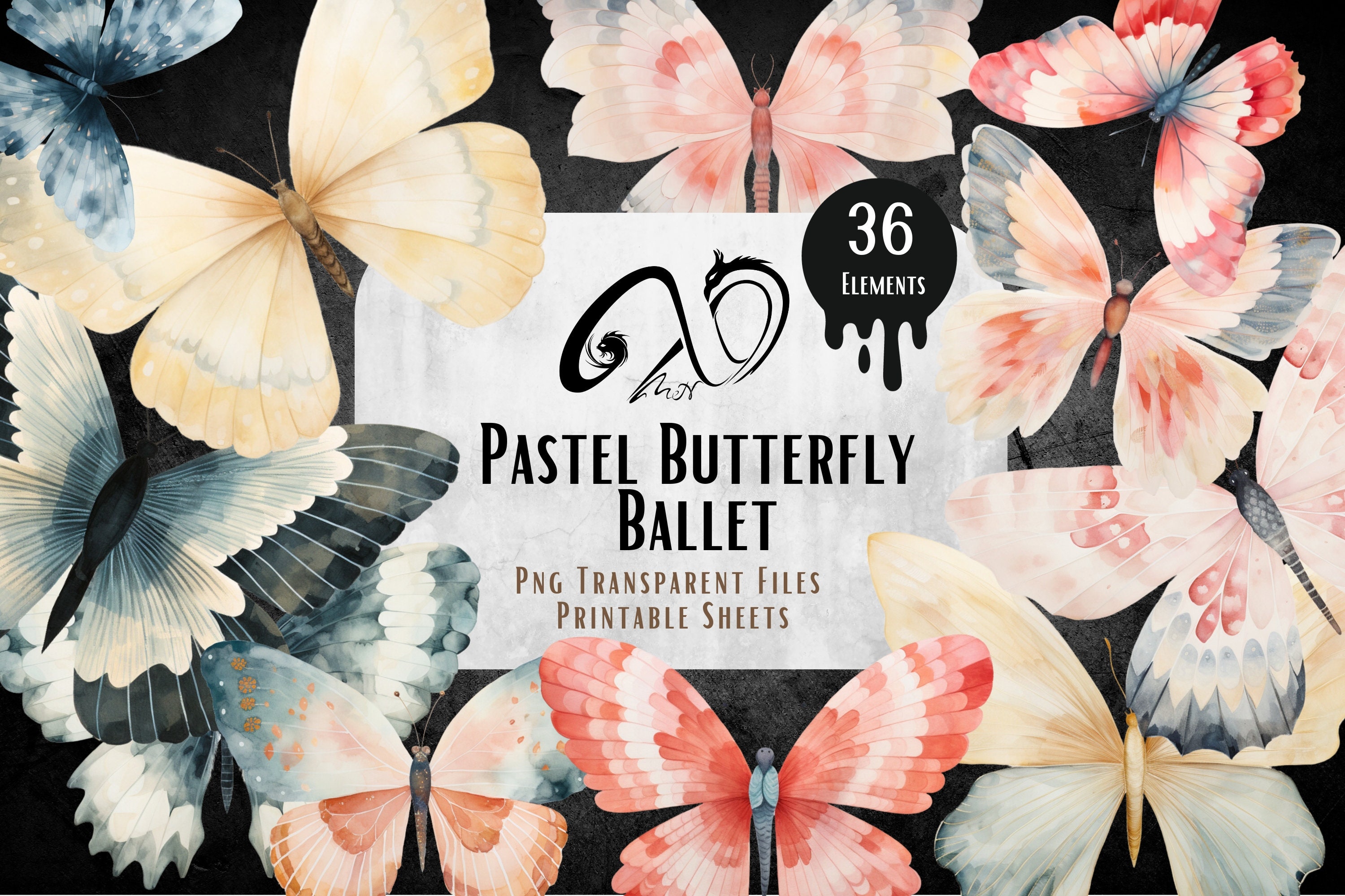 Pastel Butterfly Ballet, Butterfly Journal Pages, Watercolor butterflies clipart, Pink butterfly, Blue-red butterflies, PNG, Printable Sheet