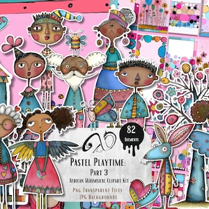 Pastel Playtime Parte 3, Kit Africano Stravagante, effimeri, tecnica mista, materiale per scrapbooking stampabile, Schizzo Stravagante, Bambola di Carta con Sfondo