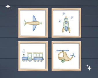 Baby Room Boy Airplane Nursery Art Rocket Ship Baby Room Nursery Train Baby Room Art Helicopter Nursery Art Instant Download Printable Art