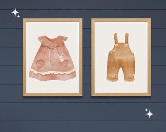 Boho Baby Room Art Dress and Overalls Nursery Wall Art Printable Wall Art Nursery Twin baby Room  ArtEarth Tones Baby Room Instant download