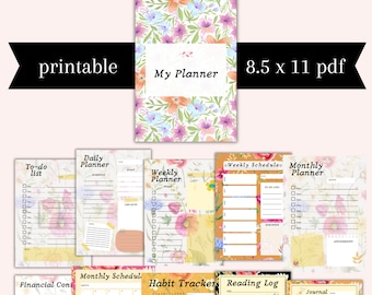 Daily weekly monthly planner printable classic HP digital Floral Planner A4 inserts kit planner essentials instant download pdf file