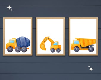 Construction Machines Baby Room Art Trucks Printable Art Baby Room Nursery Boy Trucks Instant Download Trucks Playroom Wall Art Watercolor