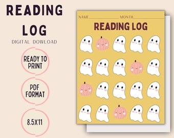 Reading Log, Kids Reading Log, Reading Log Printable, Halloween Reading Log, Digital Download