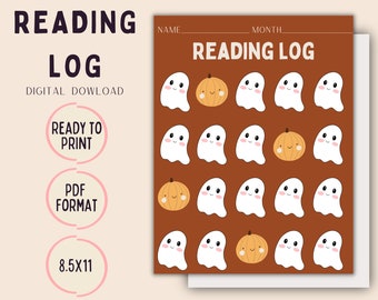 Reading Log, Kids Reading Log, Reading Log Printable, Halloween Reading Log, Digital Download