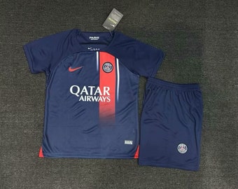 Paris Saint-Germain Mbappe #7 SOCCER Youth Kids Blue 23/24 Jersey Short Kit Messi Ronaldo Saka Kane Haaland Bellingham Same day us shipping