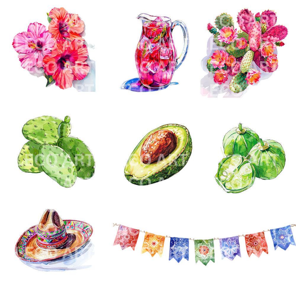 Watercolor Mexican Food Clipart, Mexican Fiesta Graphics, Taco, Burrito ...