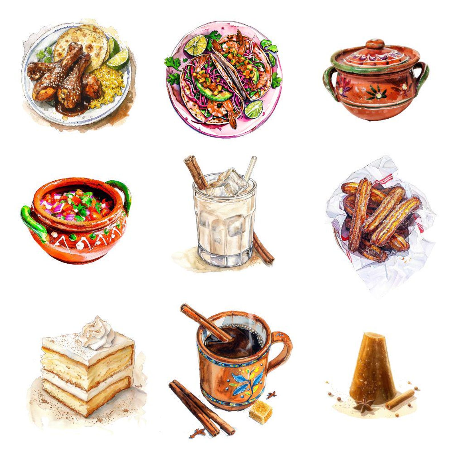 Watercolor Mexican Food Clipart, Mexican Fiesta Graphics, Taco, Burrito ...