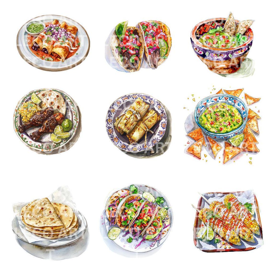 Watercolor Mexican Food Clipart, Mexican Fiesta Graphics, Taco, Burrito ...