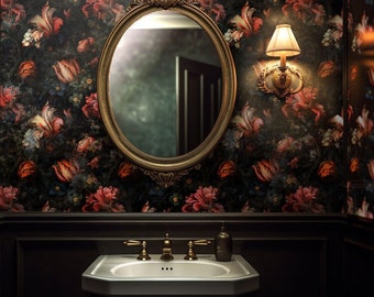 Victorian Dark Floral Wallpaper: Moody Elegant Peel and Stick Vinyl