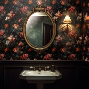 Vintage, viktorianische Tapete mit Blumen. Stimmungsvolle, elegante Vinyltapete. Abziehen und aufkleben oder normale Tapeten. Wanddekoration.