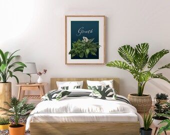 Giglio della pace con titolo "Crescita" - Arte da parete stampabile per la decorazione domestica - Download digitale