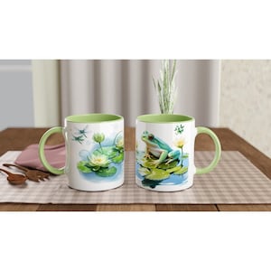 Frog on a Lilly Pad Mug 11oz Ceramic Mug with Colour Inside Garden Lover&#39;s Gift. Frog Mug