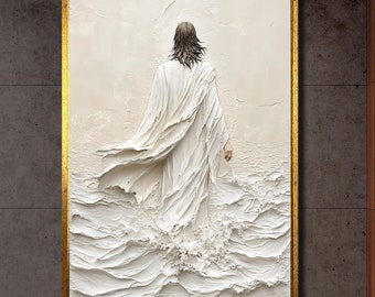 White Jesus Walking on Water Canvas Painting - Unique Christian Art Gift for Peaceful and Spiritual Wall Decor