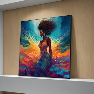 Woman with Hair Colorful Dress Canvas Art, Ethnic Girl Wall Decor, Elegant Home Accent, Unique Housewarming Gift