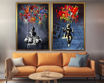 Balloon Motivation Poster, Pop Art Wall Art, Banksy Canvas, Graffiti Wall Decor, Banksy Set of canvas