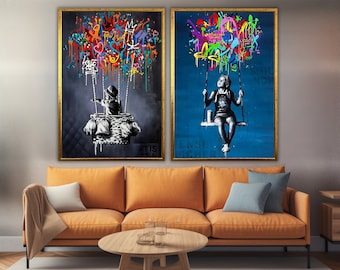 Banksy Hot Air Balloon Canvas Print, Motivation Poster, Wall Art, Banksy Balloon Poster, Graffiti Wall Art
