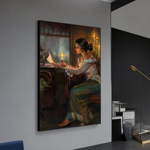 Impresión en lienzo de Daniel Gerhartz: «Mujer leyendo a la luz de las velas», arte de pared vintage para regalo de San Valentín