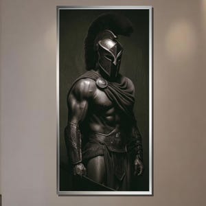 Epic Spartan Warrior Canvas Painting – Dark Masculine Wall Art, Ready to Hang, Gift for Him, Greek Gladiator Home Decor