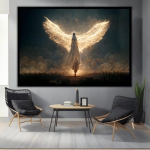 Pintura de ala de ángel sobre impresión de lienzo, decoración de pared enmarcada, listo para colgar, regalo único