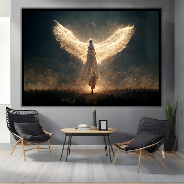 Angel Wing Painting on Canvas Print, Framed Wall Decor, Ready to Hang, Unique Gift