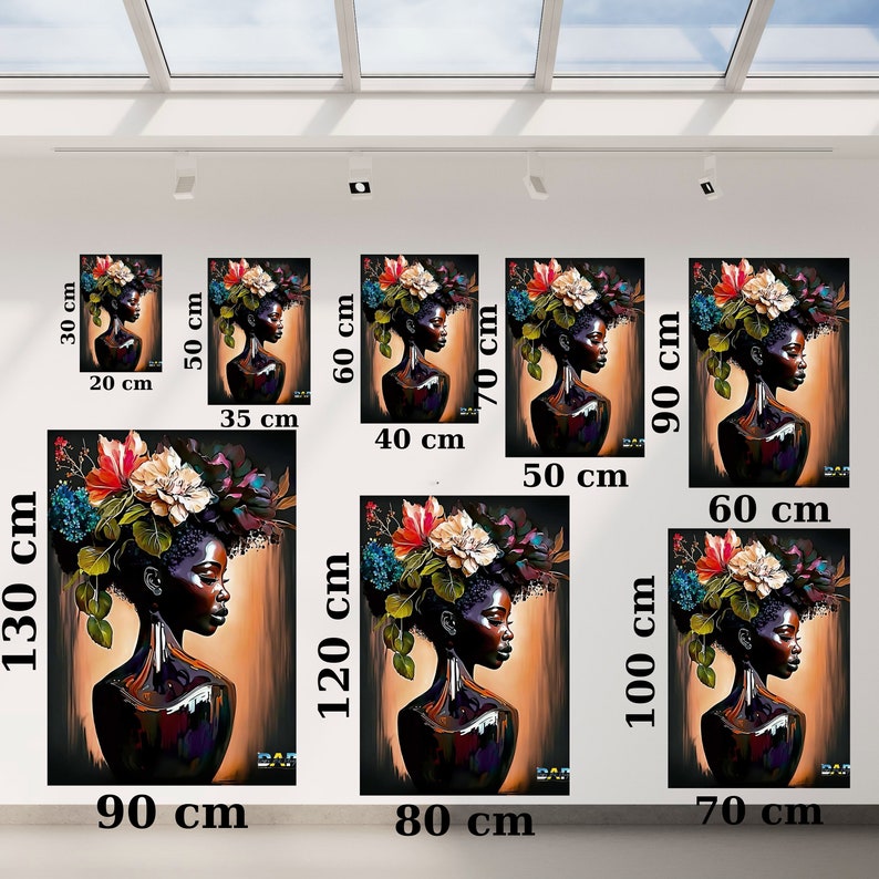 Blumenkrone Schwarze Frau Leinwand Gemälde | Elegante Boho Wand Kunst | Minimalistische Geschenkidee für modernes schickes Wohndekor Bild 8