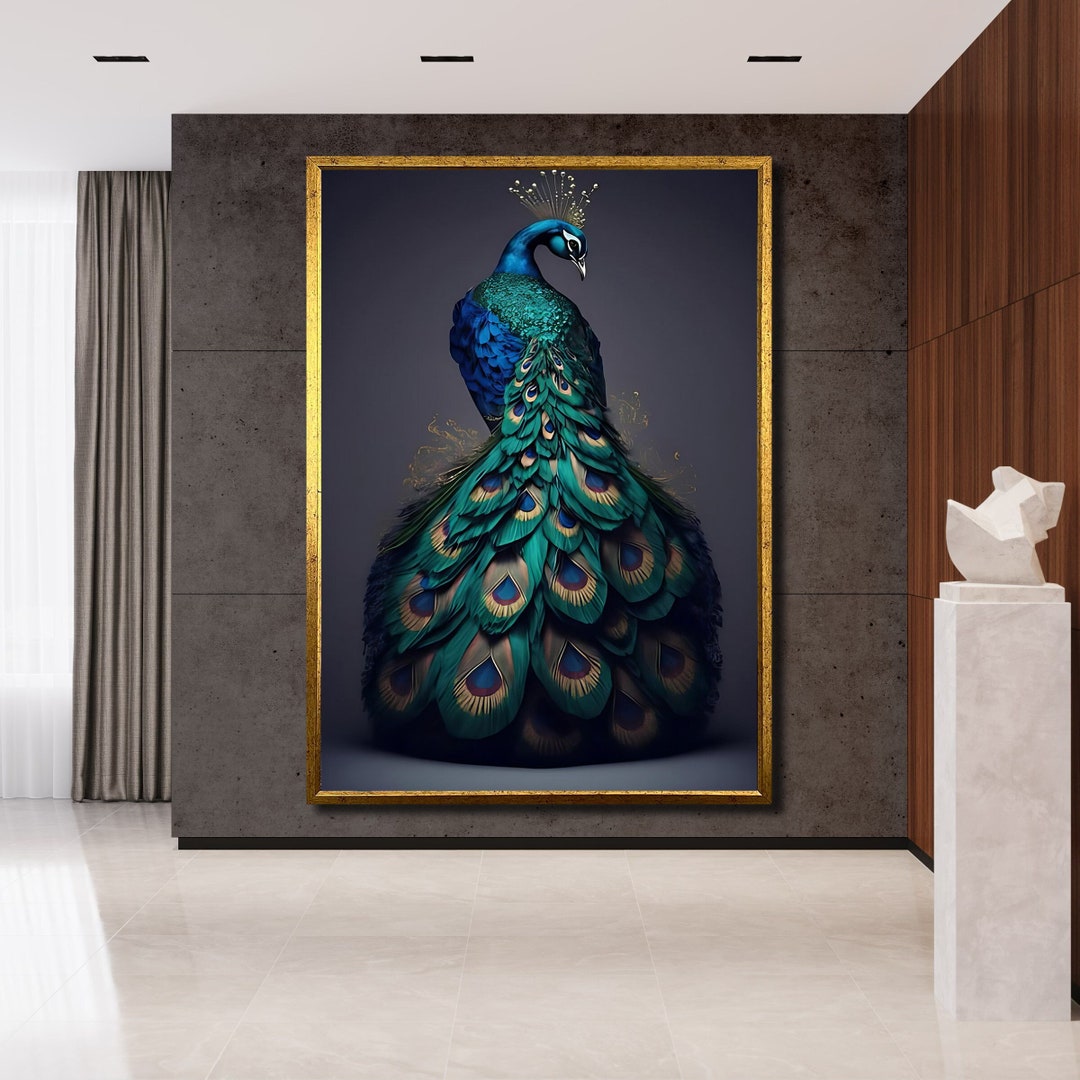Blue Peacock Canvas Print, Animal Kingdom Wall Decor, Ready to Hang