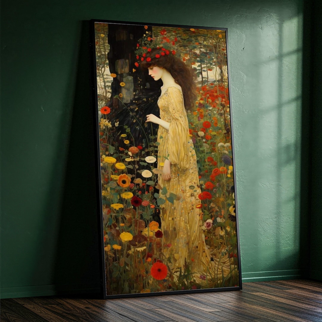 Gustav Klimt Floral Muse Canvas Wall Art, Woman in Yellow Dress ...