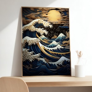 Large Hokusai Artwork, Japanese Ocean Print, Framed Canvas Wall Art, The Great Wave off Kanagawa
