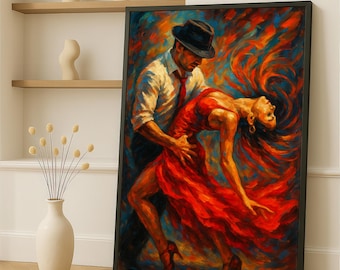 Leidenschaftliches Tanz Gemälde - Aufhängefertiges Flamenco Wandbild - Romantischer Latein Tanz Kunst - Perfektes Geschenk für Tanzliebhaber
