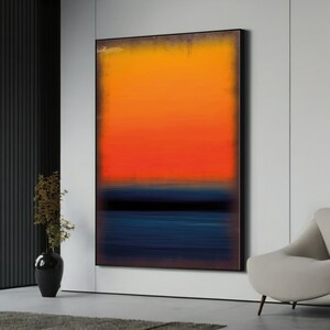 Mark Rothko Blue Orange Framed Canvas Painting, Abstract Wall Art, Minimalism Art, Rothko Painting