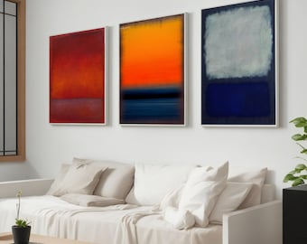 Mark Rothko Set Of 3 Canvas, Poster Art Reproduction, Red Rothko Reproduction, Abstract Canvas Wall Art, Modern Minimal Art