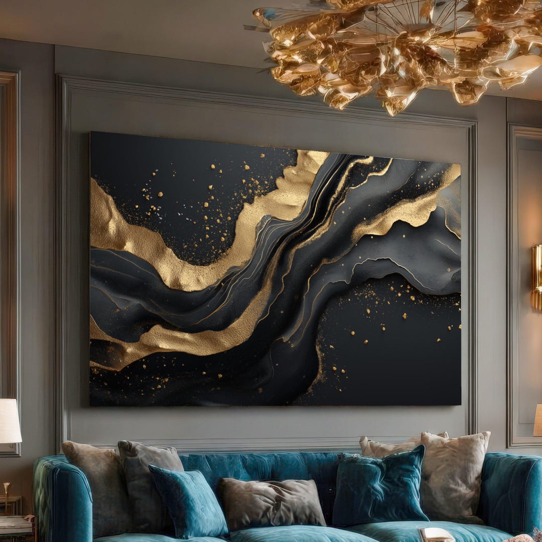 Elegant Black and Gold Marble Abstract Canvas, Modern Luxury Wall Art ...