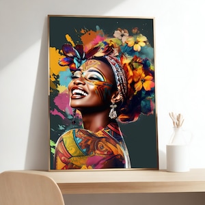 Afro American Canvas Print, Ethnic Art Print, African Woman Artwork, Fashion Girl Wall Decor, Ready to Hang