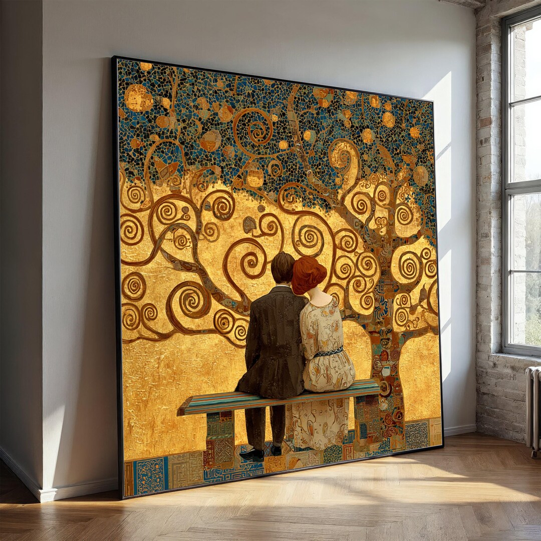 Gustav Klimt Golden Tree of Life Canvas, Romantic Couple Wall Art ...