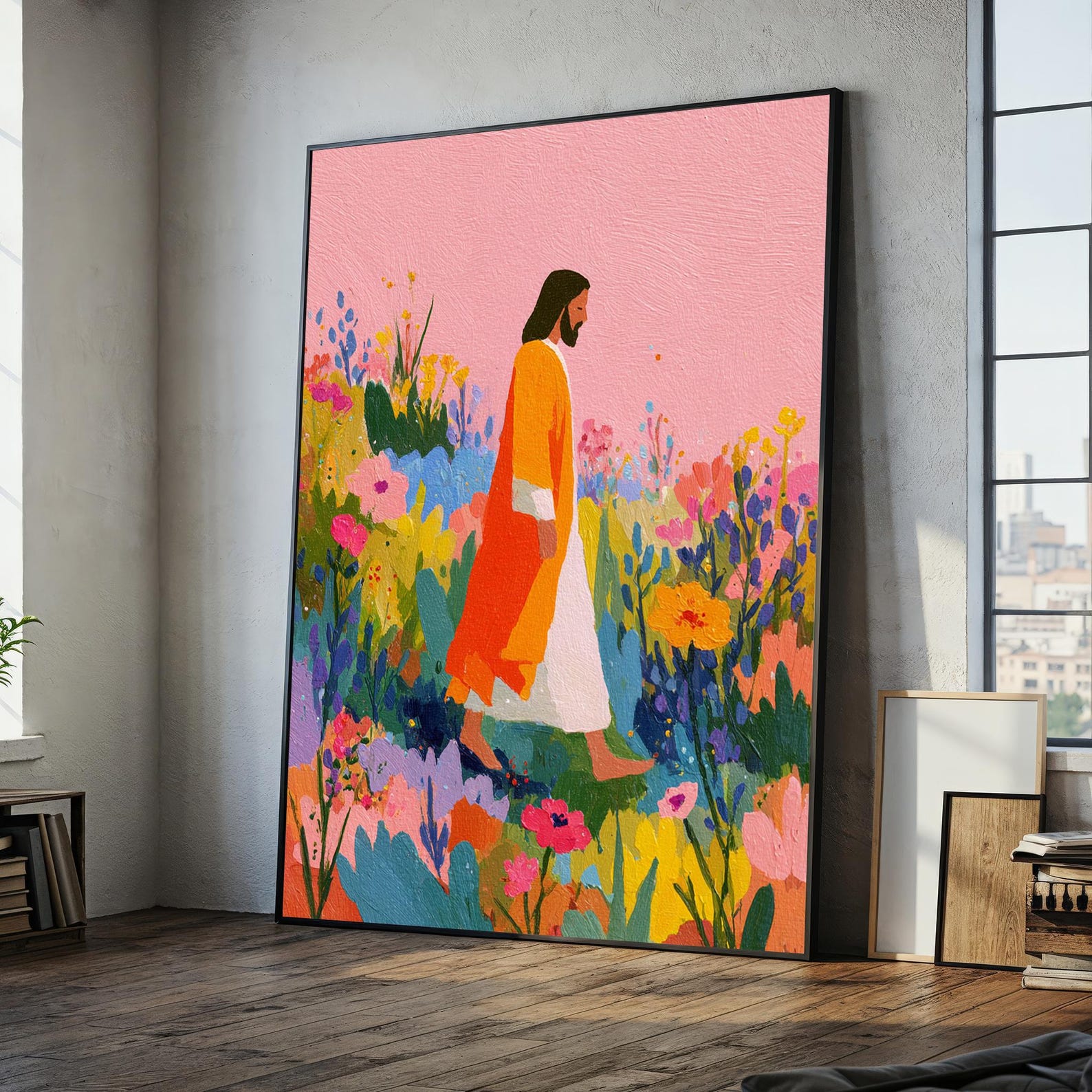 Colorful Jesus Canvas Painting for Living Room – Ready to Hang Modern ...