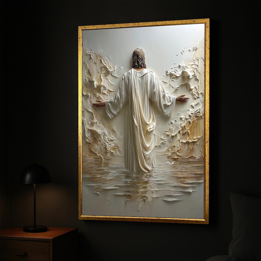 Jesus Walking on Water Canvas Painting – Spiritual Wall Decor, Divine ...